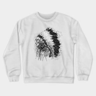 Black and White Watercolor Portrait-Native American Chief Profile Crewneck Sweatshirt